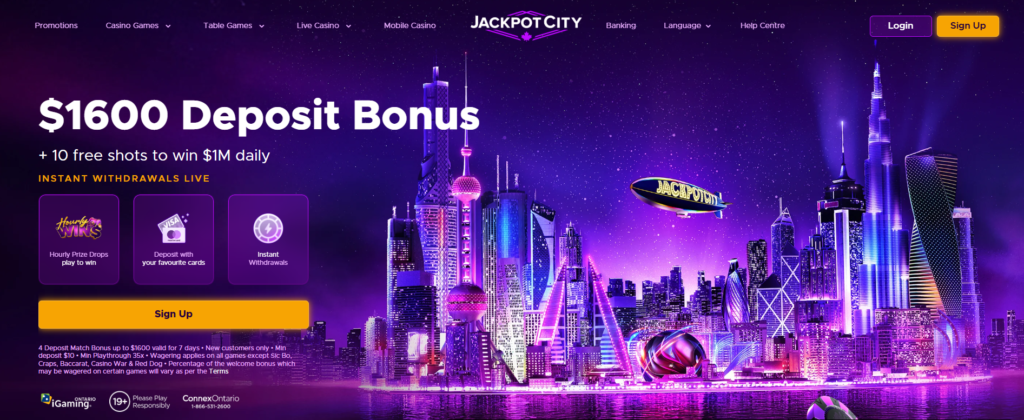 Jackpot City Casino Canada — Interac deposit welcome bonus C$1600