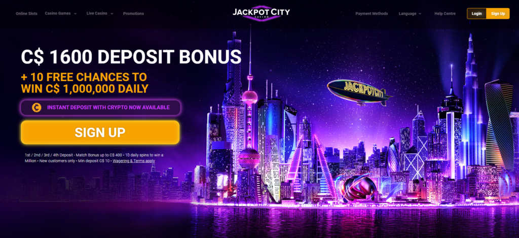 Jackpot City Canada welcome bonus 100% up to C$1600 across four deposits