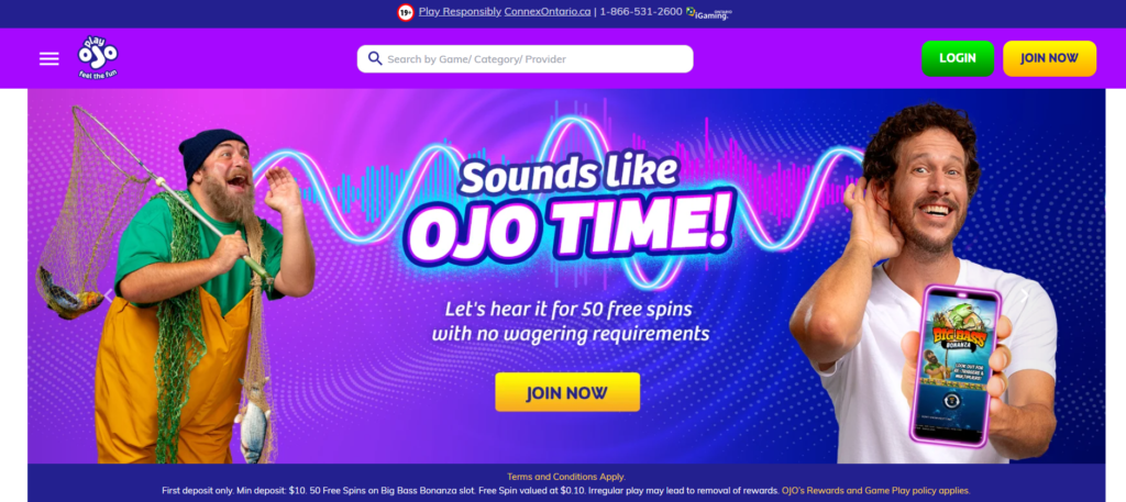 PlayOJO Canada 50 free spins no wagering requirements Big Bass Bonanza