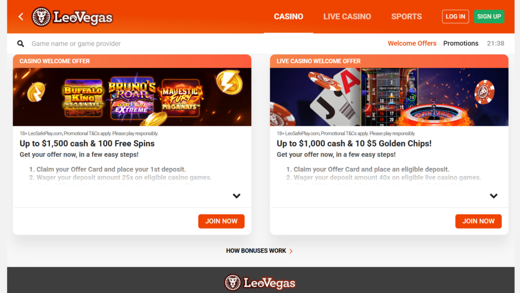LeoVegas Canada fast payout casino Interac withdrawal 3 hours welcome bonus C$1000