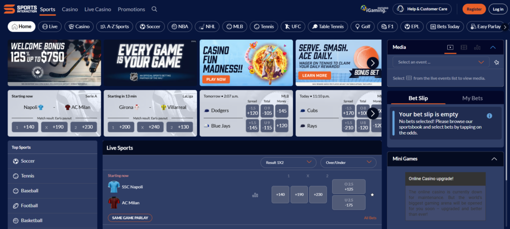 Sports Interaction Canada fast payout casino welcome bonus C$3000 since 1997