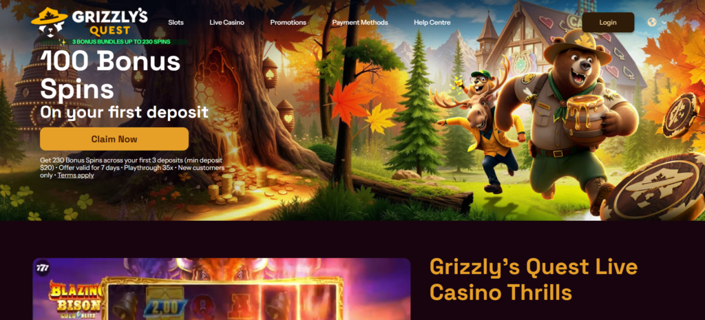 Grizzly's Quest new casino Canada launched May 2025 welcome bonus 100% up to C$2000