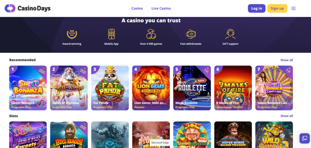 Casino Days Canada — Interac withdrawal 24 hours welcome bonus C$2000