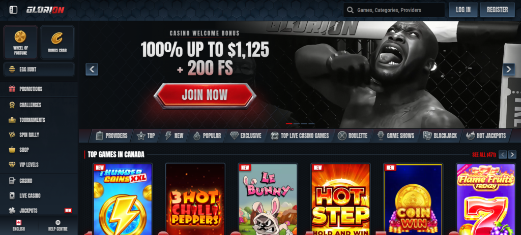Glorion new online casino Canada 2026 welcome bonus 100% up to C$1000 plus 200 free spins