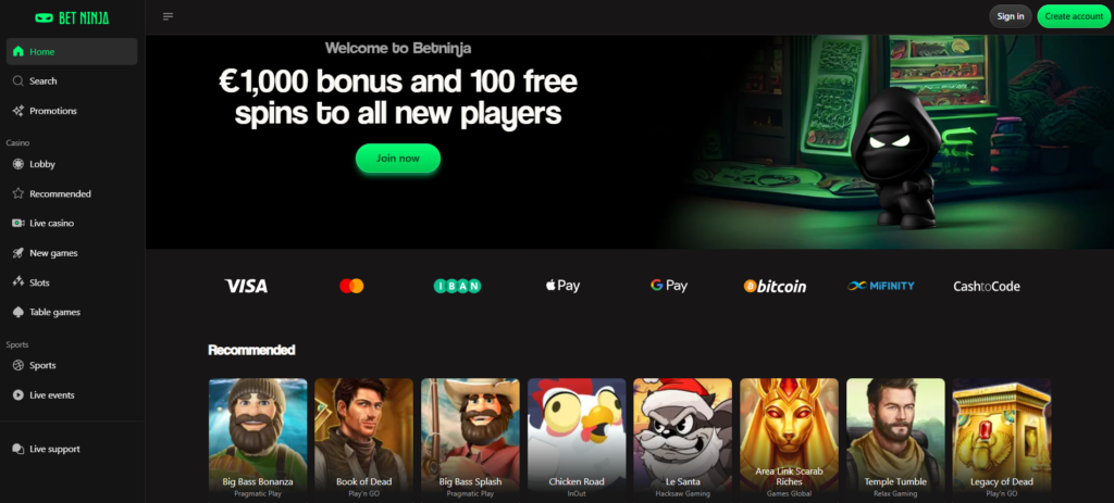 BetNinja new casino Canada 2025 beginner friendly welcome bonus 100% up to C$1000