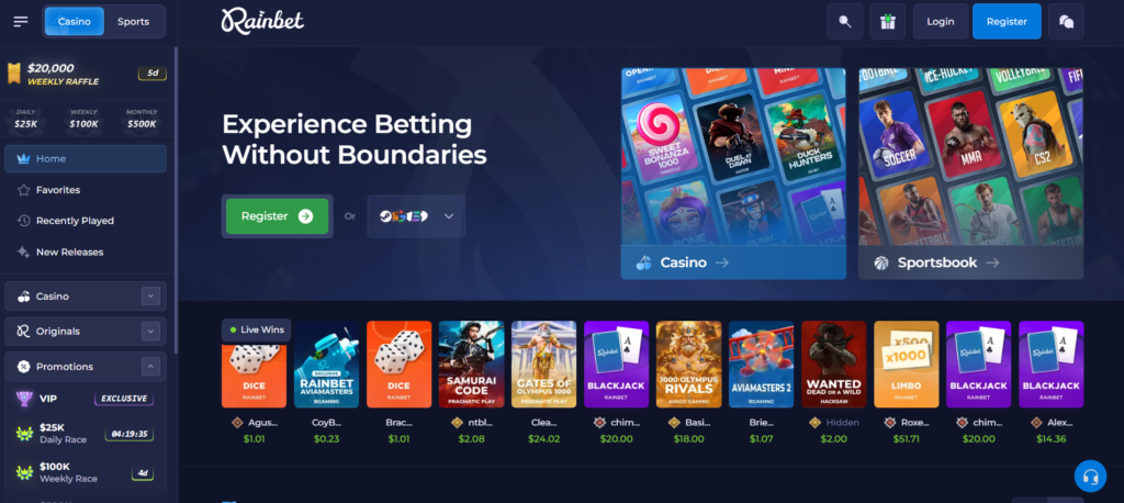 Rainbet hybrid crypto casino Canada Interac and Bitcoin welcome bonus 100% up to C$1000 35x wagering
