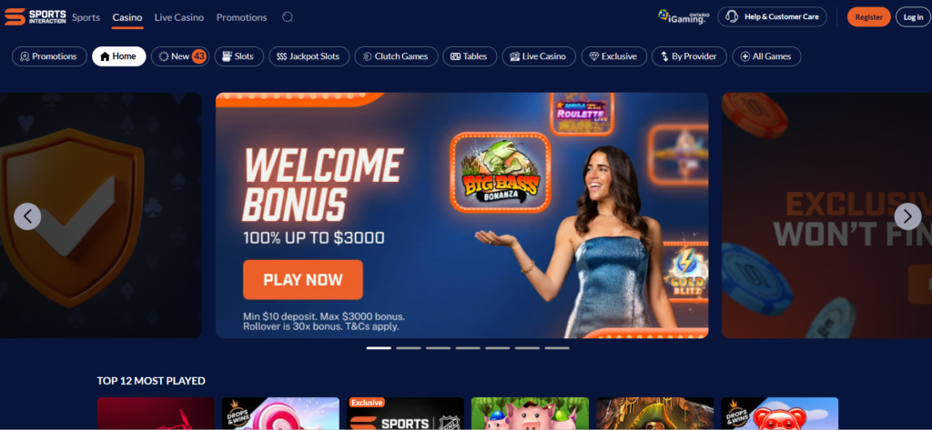 Sports Interaction Canada — Interac casino welcome bonus C$3000