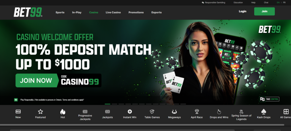 Bet99 Canada — Interac casino welcome bonus C$1000